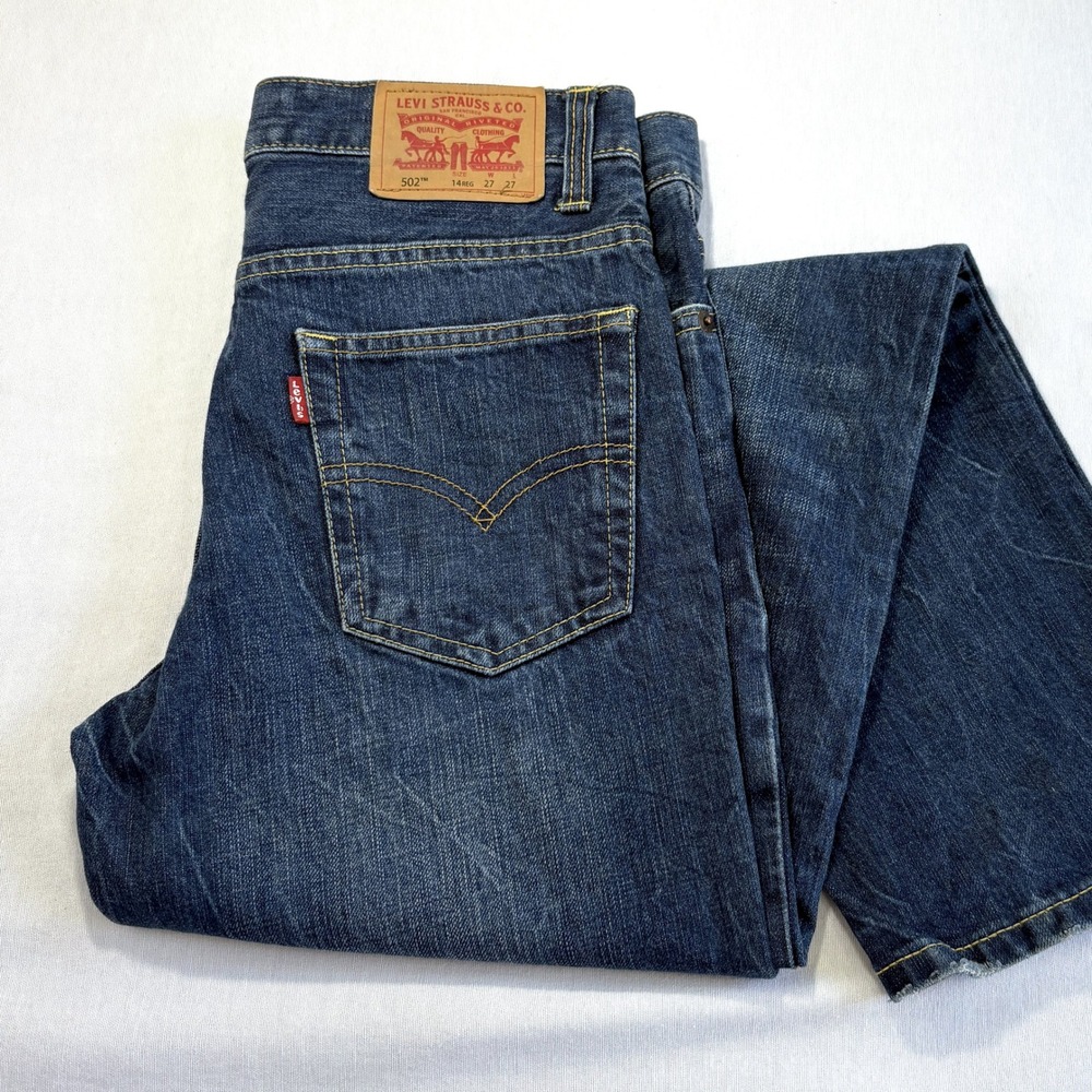 Levis 502 Regular Taper Distressed Blue Jeans Youth 14 Reg W27xL27 (fits~30x~28)